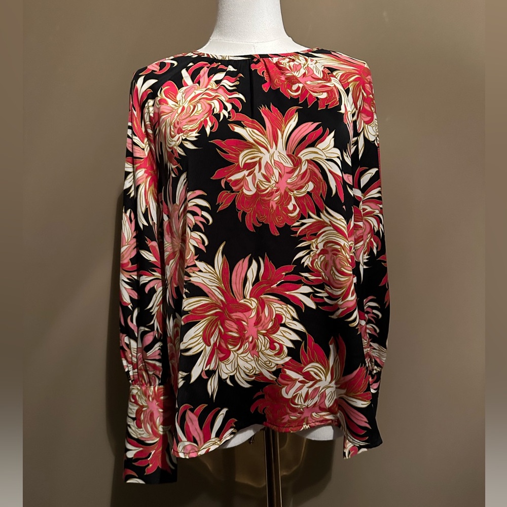 Who What Wear Floral Balloon Sleeve Button Cuff Blouse Size M - Picture 2 of 5